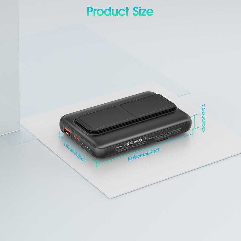 10000mAh Magnetic Wireless Charging Power Bank, with Folding Stand, PD3.0 QC4.0 22.5W Fast Charging, Portable Mobile Phone Charger for iPhone, Galaxy, Phone Accessories, Stocking Fillers Gift