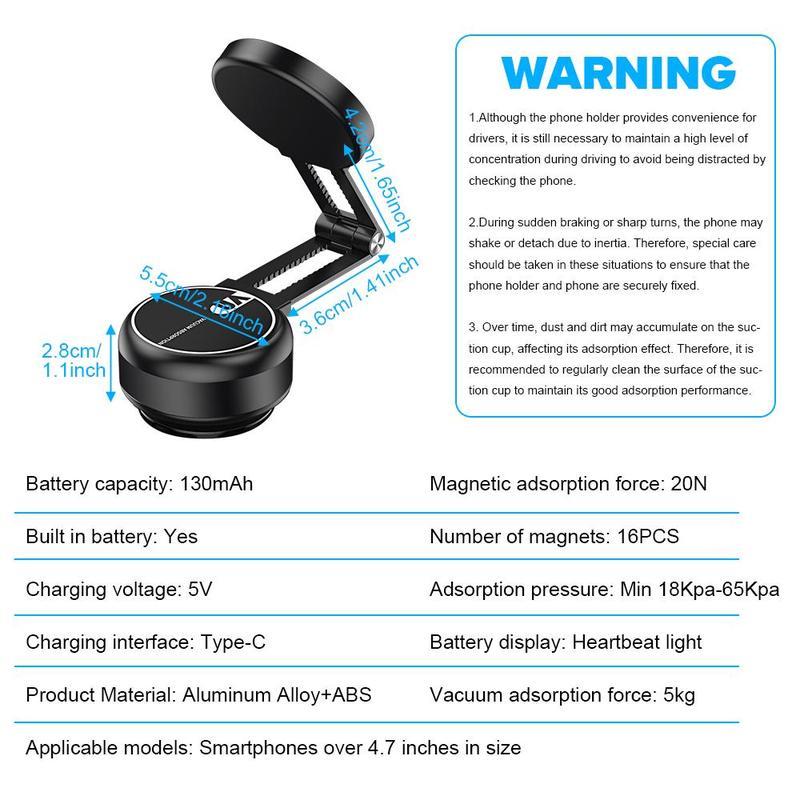 ZIHNIC Foldable & 360° Rotatable Magnetic Car PhoneMount, Dual Stable Base Magnetic Car SuctionCup Adhesive Phone Holder for Most Cell Phones