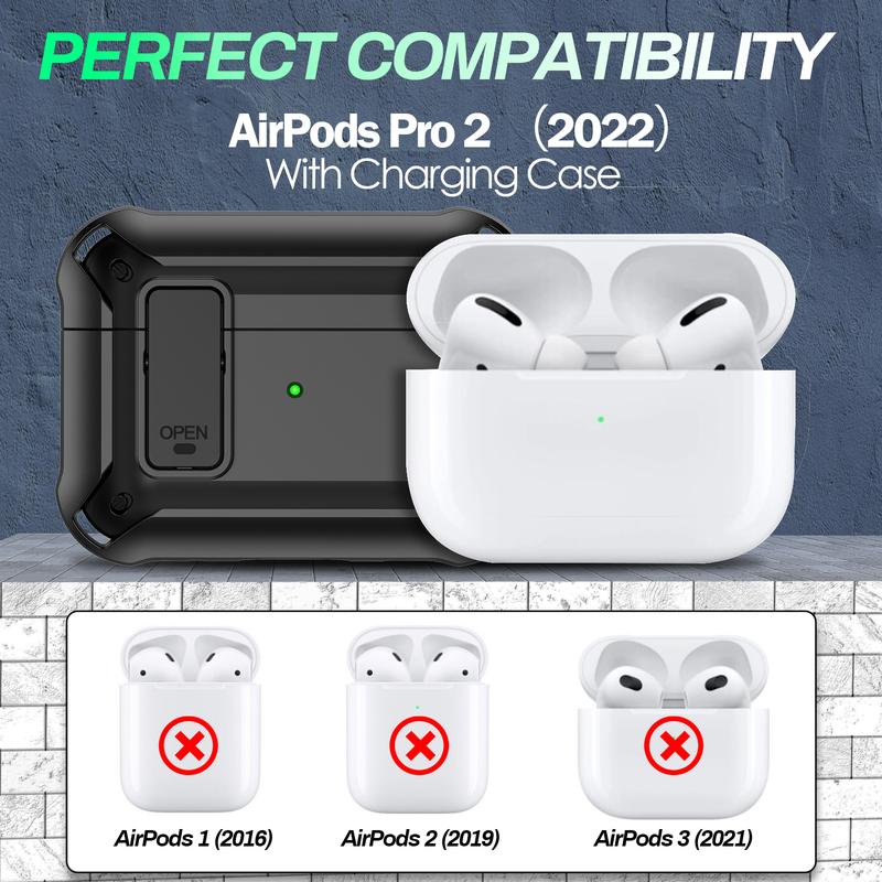 Shockproof AirPods Pro Case with Lock - Compatible with 1st 2nd Gen (2019 2022 2023), Durable Portable Cover for Men & Women