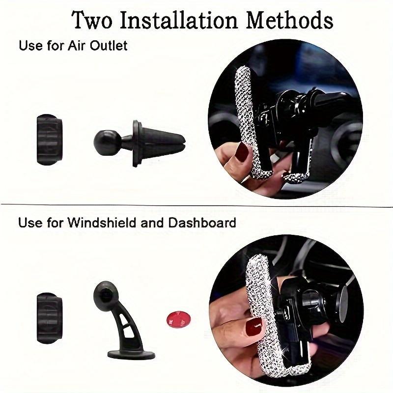 Rhinestone Decor Car Air Outlet Phone Holder, Car Air Vent Phone Holder, Universal Car Interior Accessories for Women & Girls