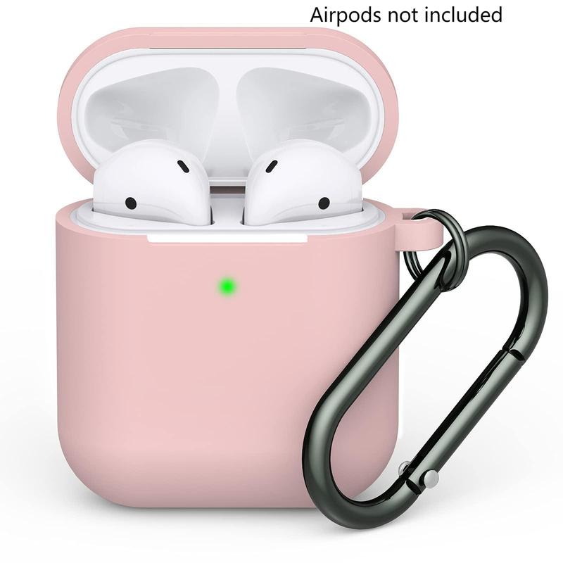 Solid Color Silicone Earphone Case with Carabiner, Anti-fall Earphone Protective Case with Visible LED Indicator Light Compatible with Airpods 1 2, Airpods Max New