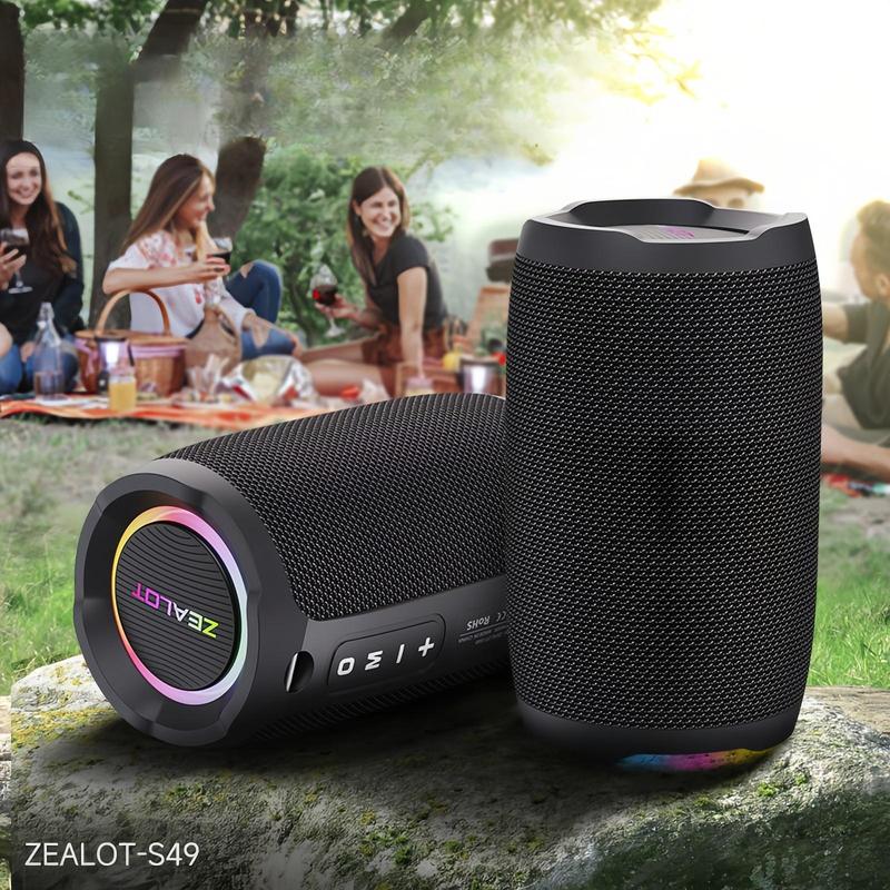 Portable Wireless Speaker, 10W Outdoor Speaker, Rechargeable Bluetooth-compatible Speaker with LED Light, Stereo Sound Speaker for Home, Car, Outdoor