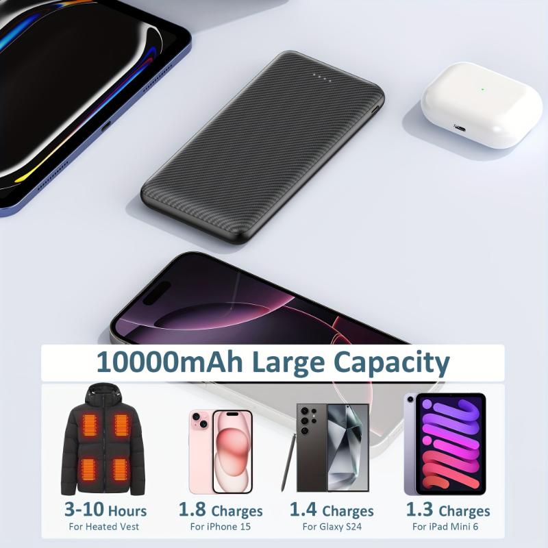 Heated Vest Battery Pack, 10000mAh 5V 3A Power Bank Portable Charger For Heated Jackets Heated Hoodies