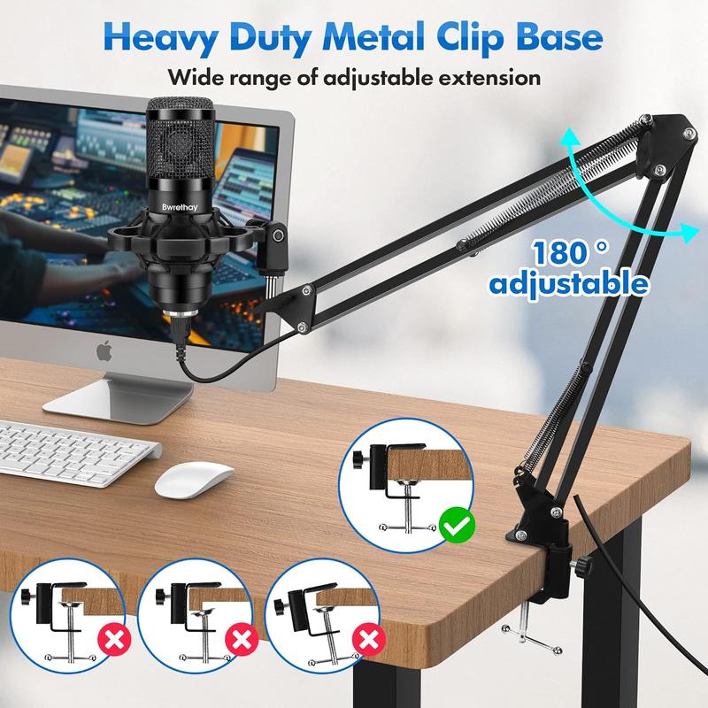 USB Gaming PC Microphone ,Professional Cardioid Plug & Play Mic Microphone Kit，with AdvancedChipset,Computer Condenser Microphone,Tripod & Cantilever Mount & Type-c，Adapter, Gaming Streaming, Recording，Audio,Podcast, ,Singing，Video Accessories, carfooks