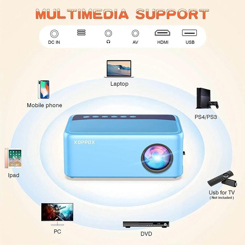 Led Projector HDMI USB AV Interfaces 1080p With Speaker Audio Portable Mobile Electronic Device Lcd, Low Noise