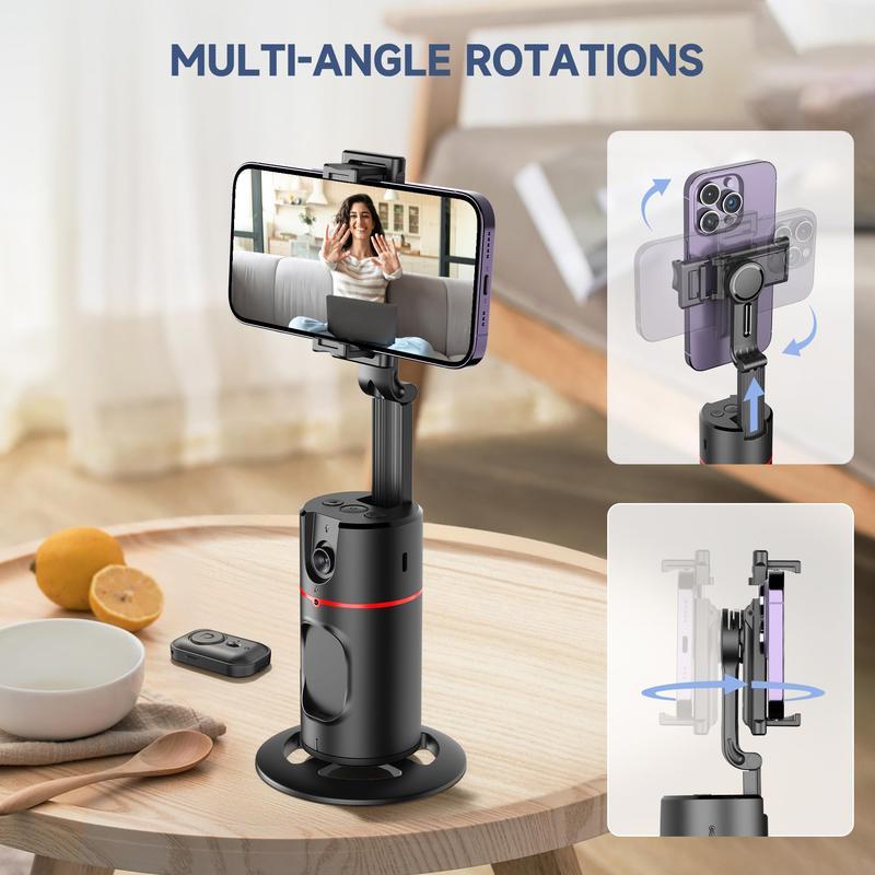 Auto Face Tracking Tripod, No App Required, 360° Rotation Face Body Phone Camera Mount Smart Shooting Phone Tracking Holder for Live Vlog Streaming Video, Rechargeable Battery Accessories Selfie Smartphone Cellphone