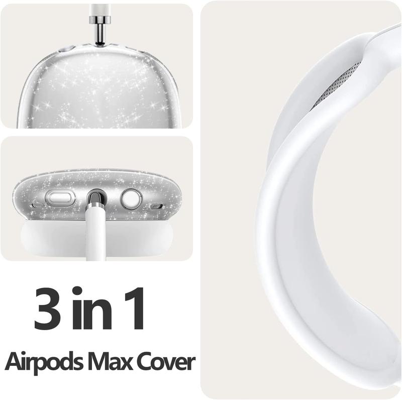 Airpods Max Case Cover,  Airpod Max Cover, White Clear Sparkle Ear Covers for Airpod Max, Headphones Case, Ear and Earpad Covers, Handband Airpod Max Accessories