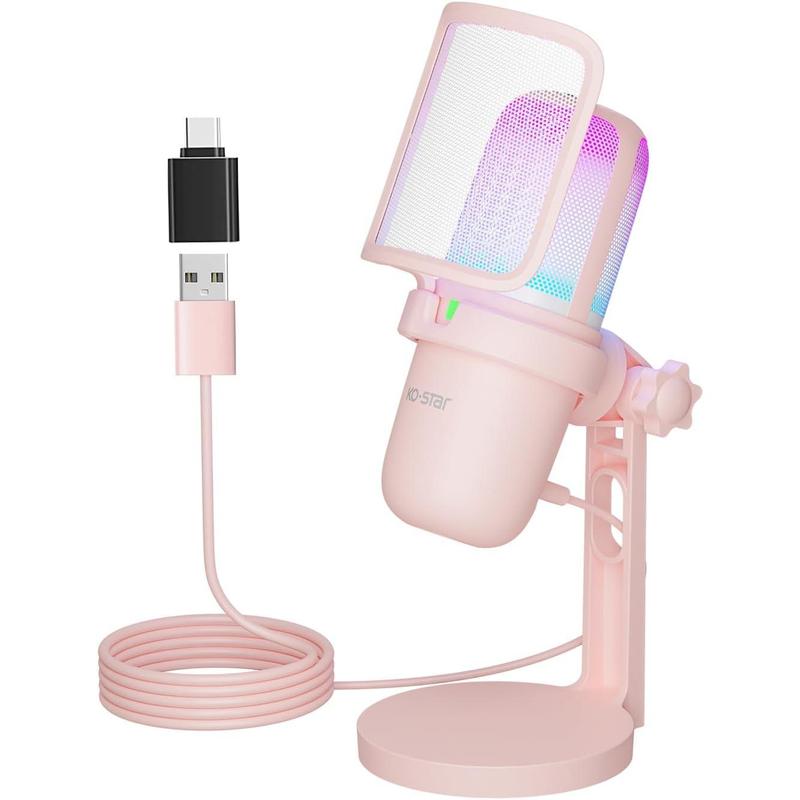 USB Microphone for PC, Mini Gaming Mic for PS4 PS5, Streaming Condenser Mic with RGB Lighting, Pop Filter, and Shock Mount for Recording and Podcasting.