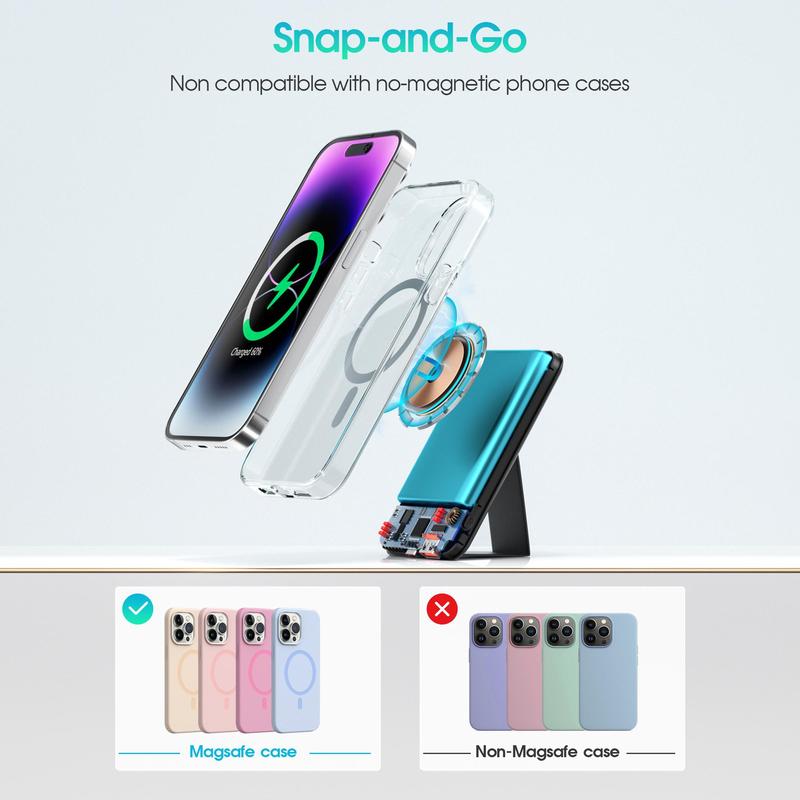 10000mAh Magnetic Wireless Charging Power Bank, with Folding Stand, PD3.0 QC4.0 22.5W Fast Charging, Portable Mobile Phone Charger for iPhone, Galaxy, Phone Accessories, Stocking Fillers Gift