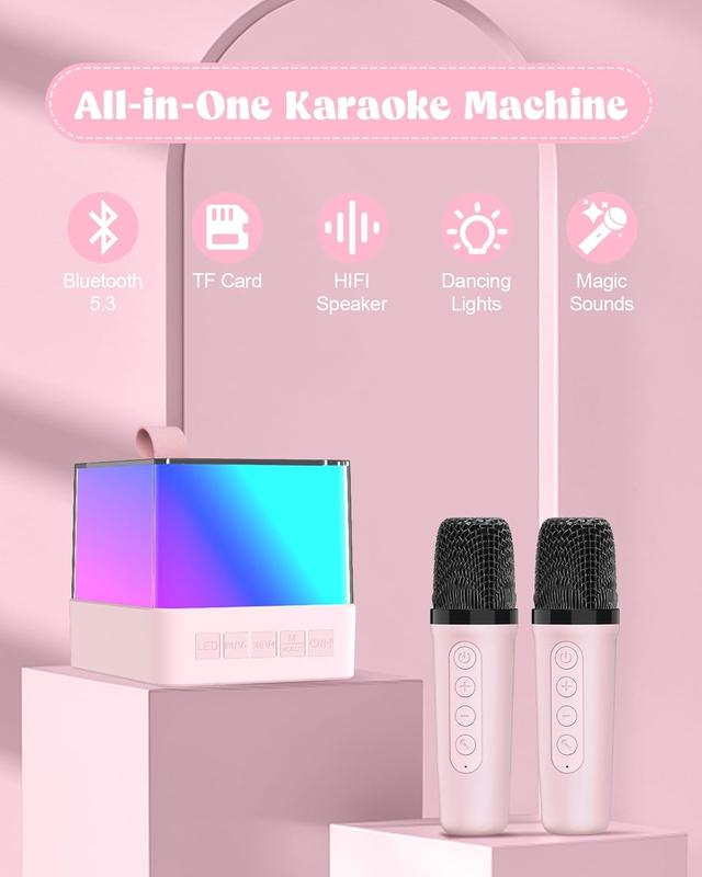 Mini Karaoke Machine with 2 Wireless Microphones, Kids Toys Portable Bluetooth Speaker for Kids Adults Toddler, Christmas Girls Toys for 4 5 6 7 8 9 10 12 Year Old Birthday Gift Ideas