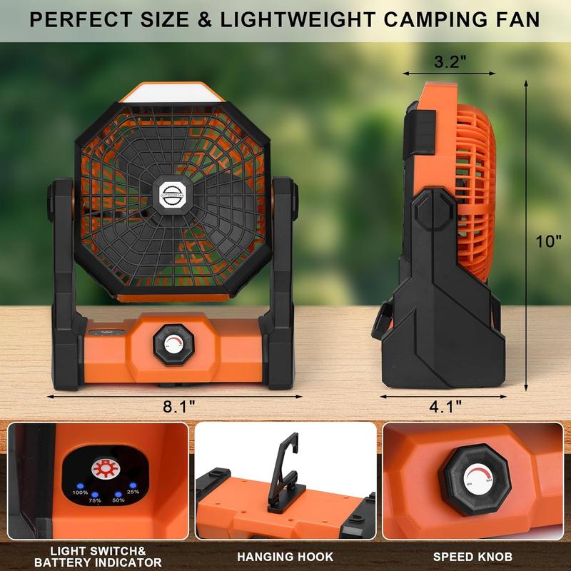 Camping Fan with LED Lantern, Battery Powered Fan 10900mAh,Portable Fan Rechargeable Outdoor Tent Fan,Stepless Speed and Quiet