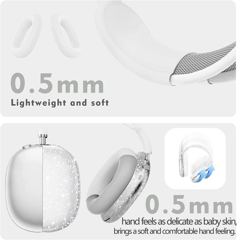 Airpods Max Case Cover,  Airpod Max Cover, White Clear Sparkle Ear Covers for Airpod Max, Headphones Case, Ear and Earpad Covers, Handband Airpod Max Accessories