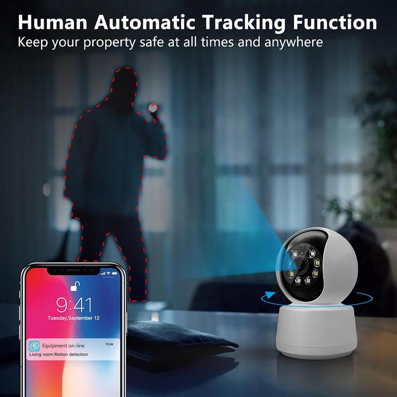 Indoor Security Camera, Dual-band 2.4G & 5G WiFi Infrared Color Night Vision Security Camera with Mobile Detection Alarm, AI Human Tracking, PTZ 360 Degree View, Two-way Audio Intercom Security Camera, Home Safe Camera