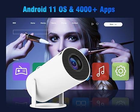 Portable Projector HY300 Pro, Android 11 Dual Wifi6 260ANSI Allwinner H713 BT5.0 1080P 1280*720P Projector, Multifunctional Projector for Home Cinema, Outdoor