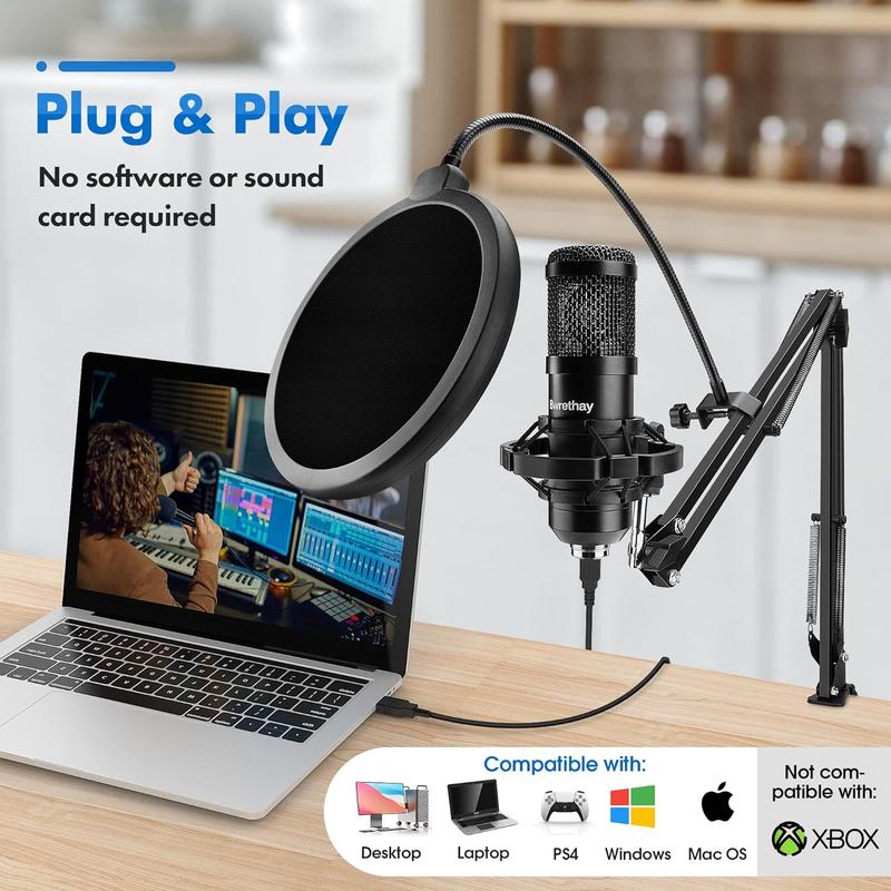 USB Gaming PC Microphone ,Professional Cardioid Plug & Play Mic Microphone Kit，with AdvancedChipset,Computer Condenser Microphone,Tripod & Cantilever Mount & Type-c，Adapter, Gaming Streaming, Recording，Audio,Podcast, ,Singing，Video Accessories, carfooks