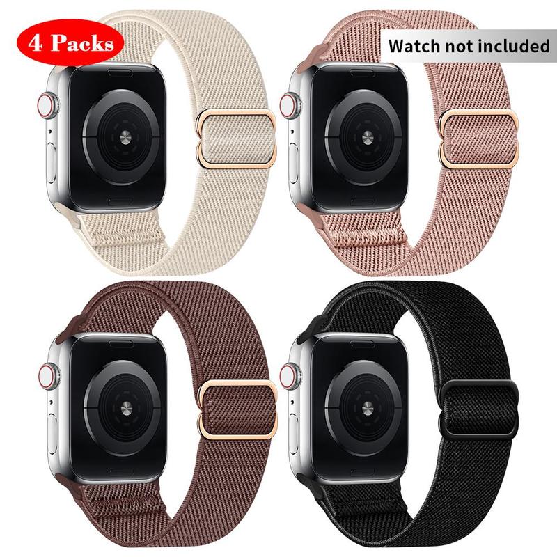 4 Counts set Fashion Elastic Watch Band(Band Only), Adjustable Nylon Watch Band for Apple Watch, Universal Watch Band for Men & Women