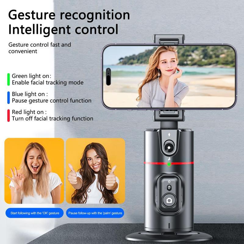 Auto Face Tracking Tripod, No App Required, 360° Rotation Face Body Phone Camera Mount Smart Shooting Phone Tracking Holder for Live Vlog Streaming Video, Rechargeable Battery Accessories Selfie Smartphone Cellphone