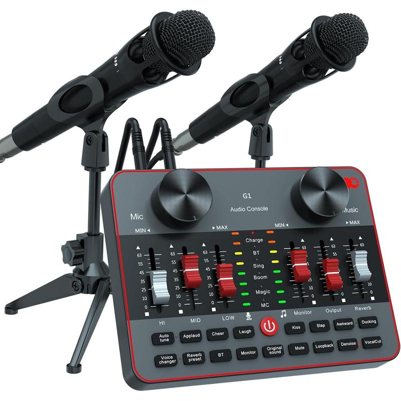 Podcast Equipment Bundle for 2 Mic  Video Content Creator Kit, Audio Interface DJ Mixer Sound Card Board Condenser Microphone for Studio Smartphone PC Laptop Broadcast Recording Live Stream