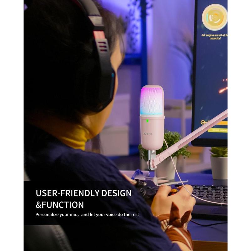 USB Microphone for PC, Mini Gaming Mic for PS4 PS5, Streaming Condenser Mic with RGB Lighting, Pop Filter, and Shock Mount for Recording and Podcasting.