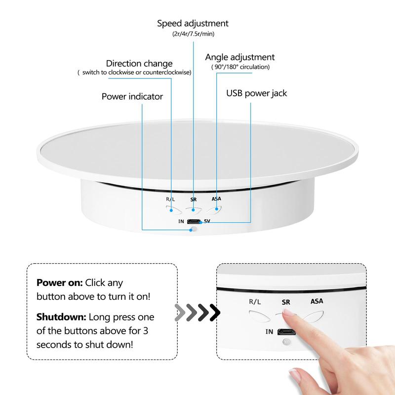 3-speed Photography Rotating Display Stand, 1 Count USB Rechargeable battery Powered 360 Degree Electric Rotating Product Display Turntable, Display Booth for Video Shooting(without Battery)