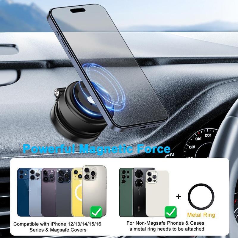 ZIHNIC Foldable & 360° Rotatable Magnetic Car PhoneMount, Dual Stable Base Magnetic Car SuctionCup Adhesive Phone Holder for Most Cell Phones