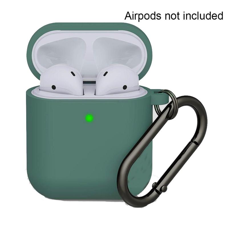 Solid Color Silicone Earphone Case with Carabiner, Anti-fall Earphone Protective Case with Visible LED Indicator Light Compatible with Airpods 1 2, Airpods Max New