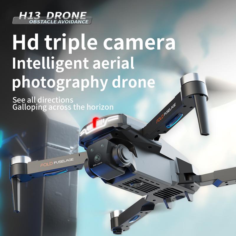 Brand new H13 drone, optical flow positioning, brushless motors, with HD dual cameras and breathing lights, one button take-off and landing, 360° aerobatic roll, foldable quadcopter (with battery)