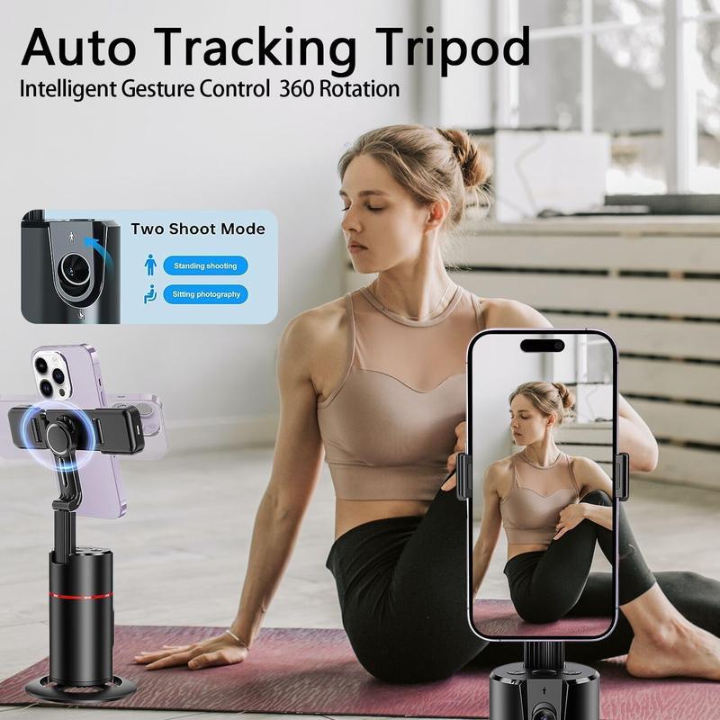 Auto Face Tracking Tripod, No App Required, 360° Rotation Face Body Phone Camera Mount Smart Shooting Phone Tracking Holder for Live Vlog Streaming Video, Rechargeable Battery Accessories Selfie Smartphone Cellphone