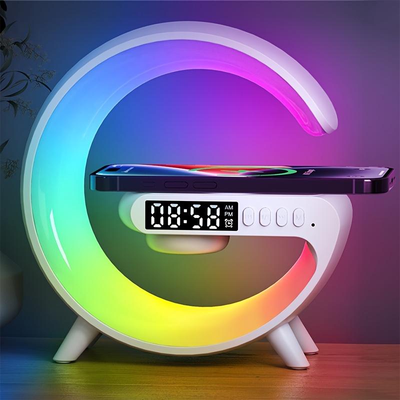 Fast wireless charger alarm for heavy sleeping adults-Wireless Speaker rhythm RGB light bar smart light sunrise alarm clock wake up light dimmable table lamp for bedroom, dorm, gift