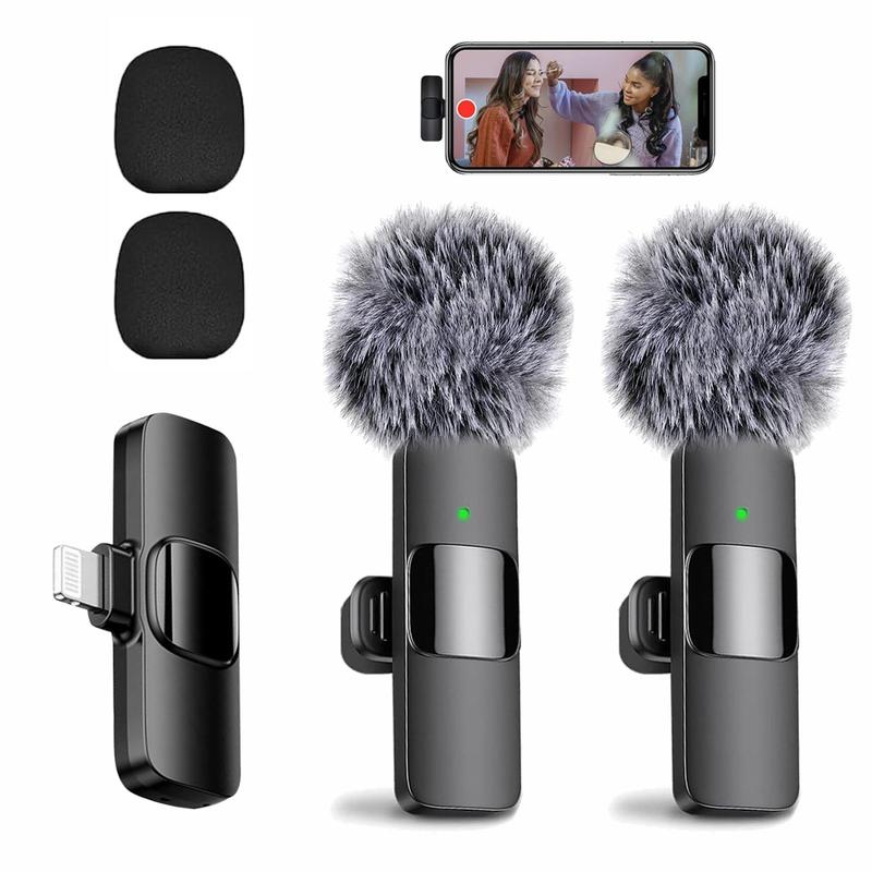 2 pieces Mini Wireless Lavalier Microphones for iPhone, Android, iPad - Mini Wireless Clip-on Microphones Crystal Clear Sound Quality for Recording, Live Streaming,Vlog,