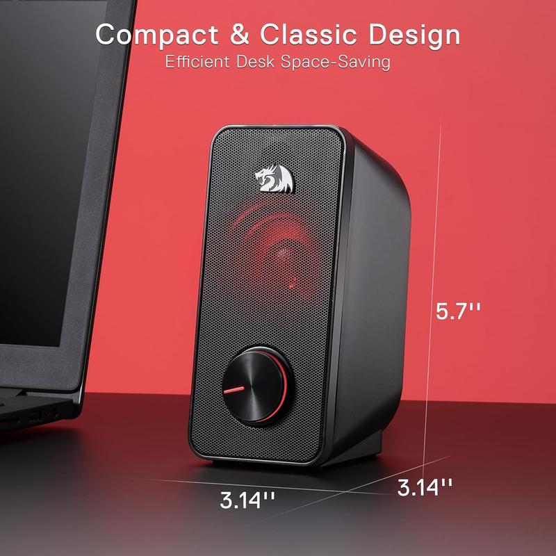 Redragon GS500 Stentor PC Gaming Speaker, 2.0 Channel Stereo Desktop Computer Speaker with Red Backlight, Quality Bass and Crystal Clear Sound, USB Powered with a 3.5mm Connector