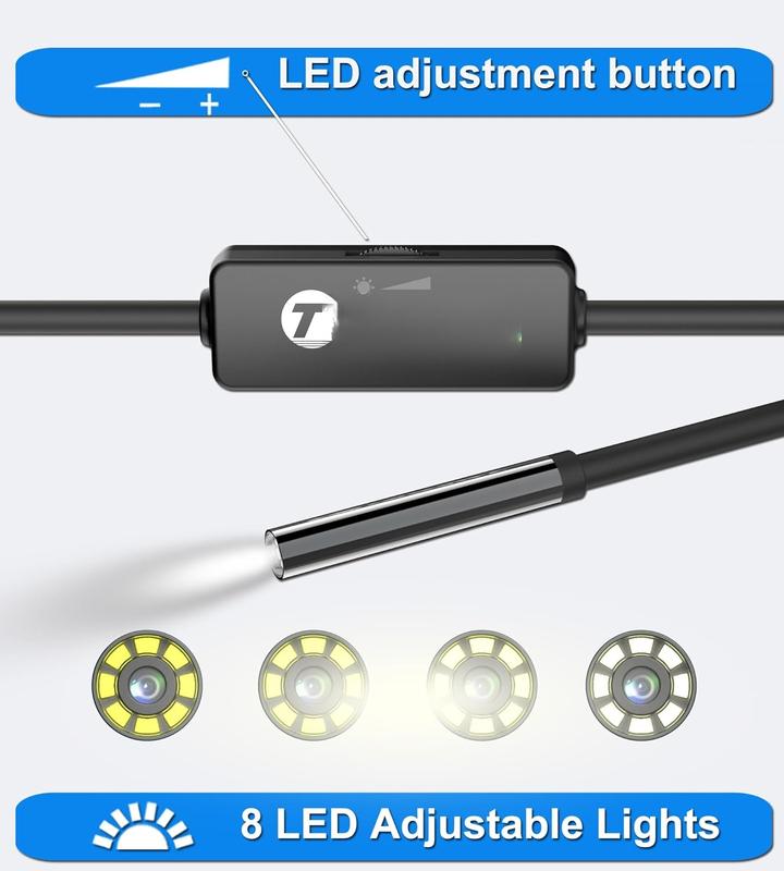 USB C Endoscope for iPhone, OG Android Phone, 5.5 mm Borescope Inspecion Snake Camera Waerproof, 16.4 F Semi-Rigid Cord wih LED Lighs, Compaible wih iOS