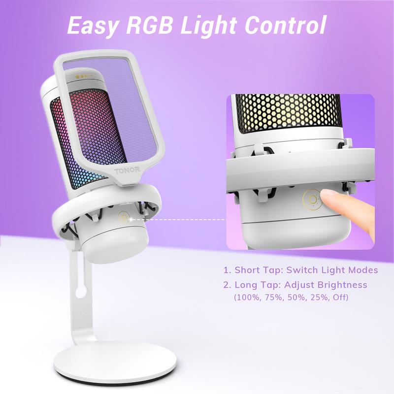 TONOR TC310 USB Type-C Microphone with RGB Gain Control and Mute Touch for Streaming, Podcasts, Recording, Twitch YouTube Discord