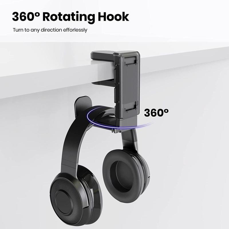 Desktop Headphone Holder, Adjustable & Rotatable Headphone Rack with Gamepad Stand, Universal Headphone Hanger, Desk Accessories, Home Organizer for Home Office, Fall Decor