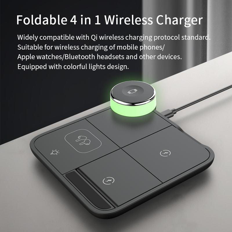 Blackfriday 4-in-1 Multi-Device Wireless Charging Station for iPhone 16, 15, 14, 13, 12, 11, X, 8 Series, Apple Watch, AirPods 2 3 Pro Pro 2 with Fast Charging Foldable Wireless