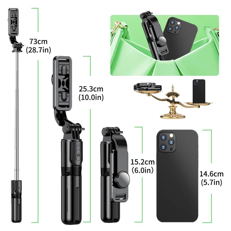 Selfie Stick Tripod with Light, Portable Selfie Stick & Phone Tripod with Wireless Remote, Lightweight Phone Tripod for Group Selfies Live Streaming