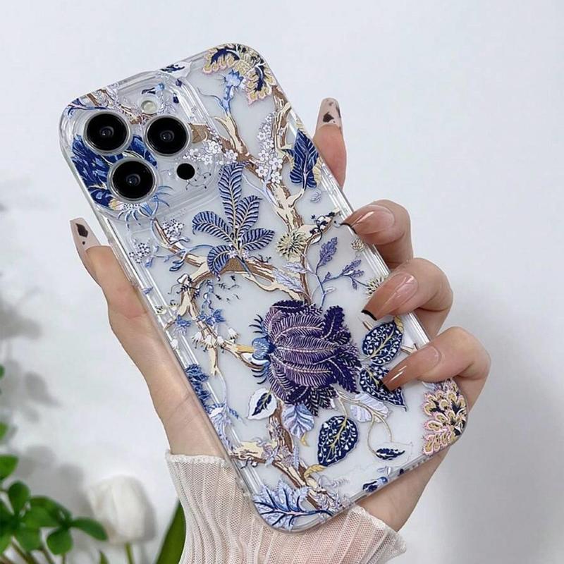 Leaf Pattern Phone Case with Len Protector, Decorative Phone Protective Cover, Phone Accessories Compatible With iPhone 11 12 13 14 15 Plus Pro Max XR XS Max