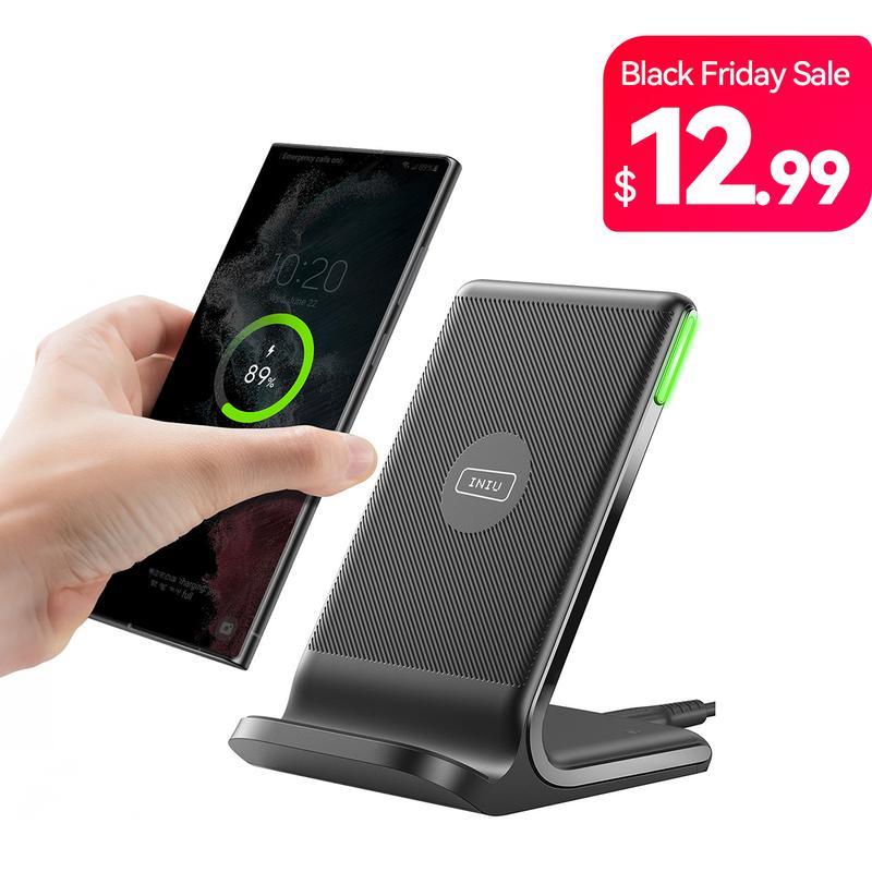 INIU Wireless Charger, 15W Fast Wireless Charging Station with Sleep-Friendly Adaptive Light Compatible with iPhone 16 15 14 13 12 Pro XR XS 8 Plus Samsung Galaxy S23 S22 S21 S20 Note 20 10 Google LG etc Led Protection Cellphone