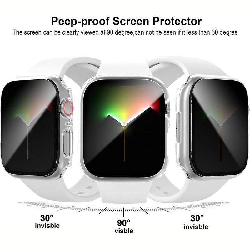 2 In 1 Ultra-thin Tempered Glass Smart Watch Screen Protector & Case, Anti-peeping Smart Watch Case, Fashionable Smart Watch Accessories Compatible with Apple Watch Ultra SE 8 7 6 5 4