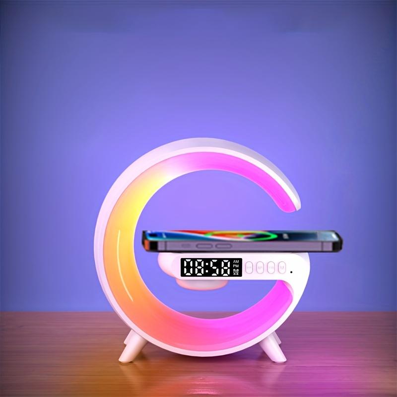 Fast wireless charger alarm for heavy sleeping adults-Wireless Speaker rhythm RGB light bar smart light sunrise alarm clock wake up light dimmable table lamp for bedroom, dorm, gift