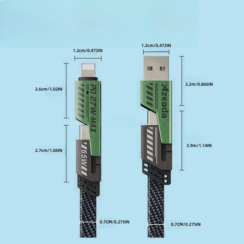 65W 4 in 1 Data Cable, Multifunctional Fast Charging Cable, Universal Multi-functional USB Cable for iPhone Huawei Android