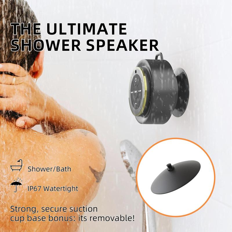 Waterproof Speaker, Portable Wireless Speaker with Radio Function, Outdoor Speaker with Stand for Bathroom, Kitchen, Living Room, Bedroom