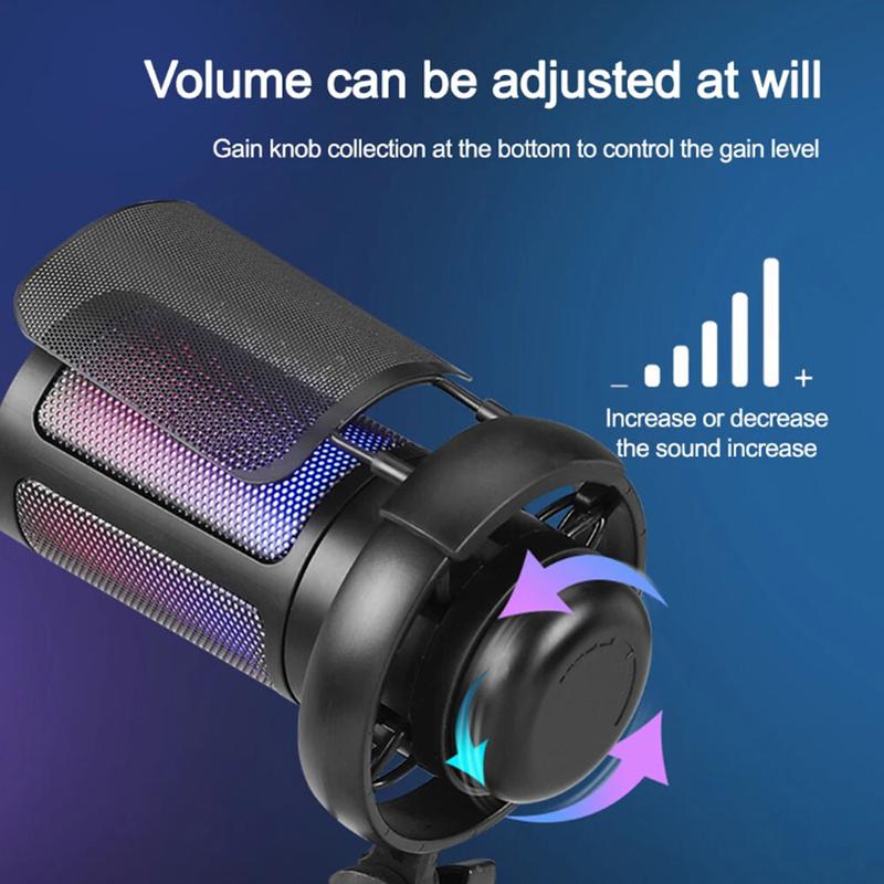 Gaming USB Microphone for PC PS5, Condenser Mic with Quick Mute, RGB Indicator, Tripod Stand, Pop Filter, Shock Mount, Gain Control for Streaming Discord Twitch Podcasts Videos