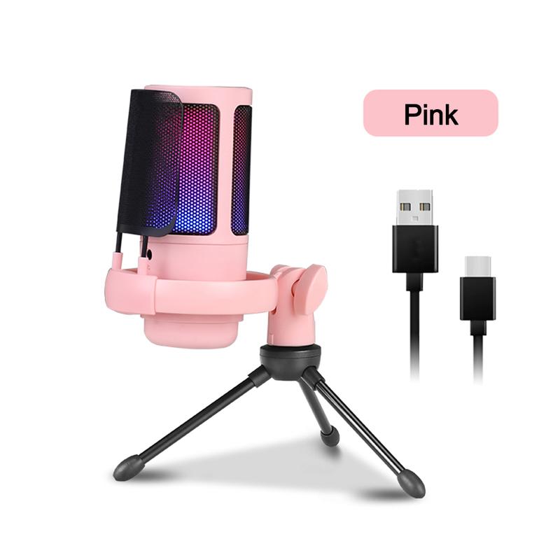 Gaming USB Microphone for PC PS5, Condenser Mic with Quick Mute, RGB Indicator, Tripod Stand, Pop Filter, Shock Mount, Gain Control for Streaming Discord Twitch Podcasts Videos