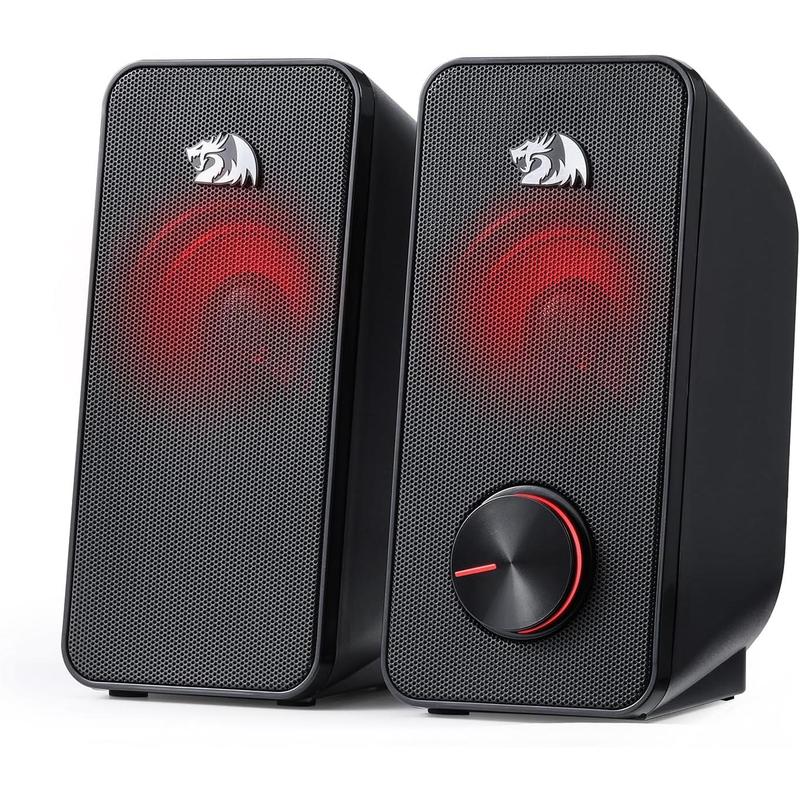 Redragon GS500 Stentor PC Gaming Speaker, 2.0 Channel Stereo Desktop Computer Speaker with Red Backlight, Quality Bass and Crystal Clear Sound, USB Powered with a 3.5mm Connector