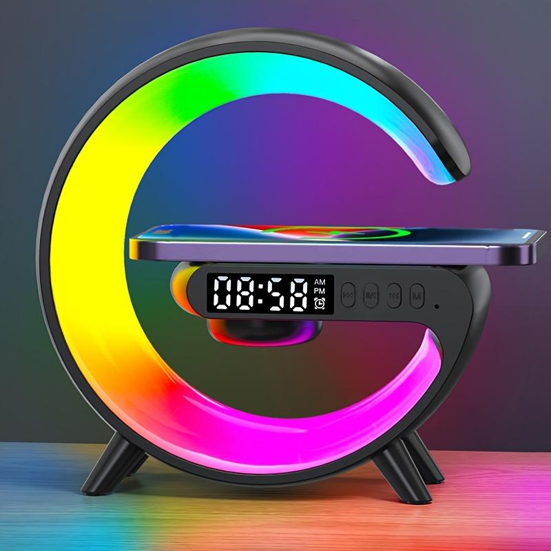 Fast wireless charger alarm for heavy sleeping adults-Wireless Speaker rhythm RGB light bar smart light sunrise alarm clock wake up light dimmable table lamp for bedroom, dorm, gift