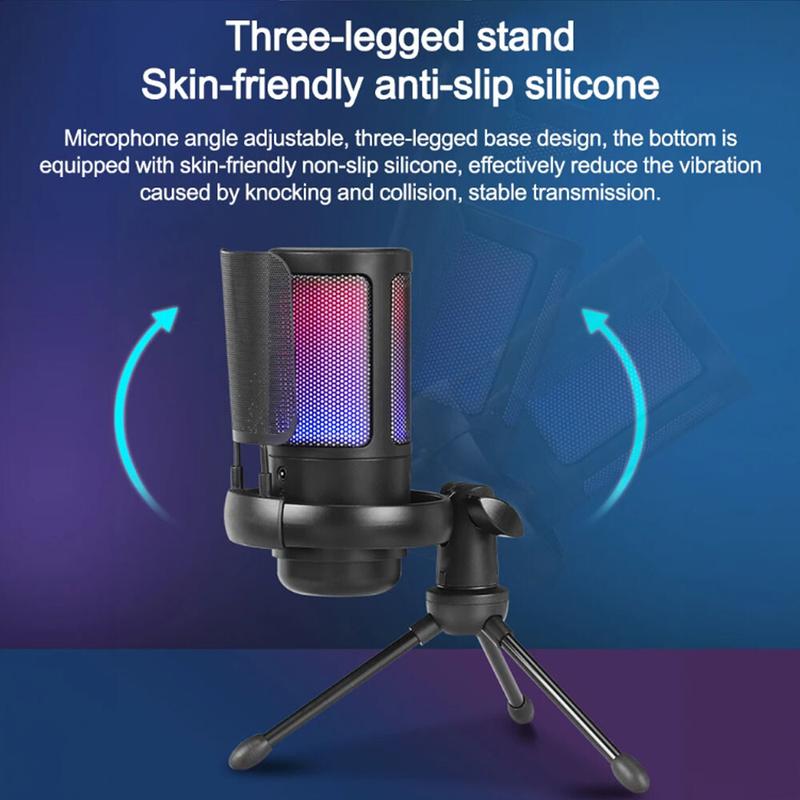 Gaming USB Microphone for PC PS5, Condenser Mic with Quick Mute, RGB Indicator, Tripod Stand, Pop Filter, Shock Mount, Gain Control for Streaming Discord Twitch Podcasts Videos