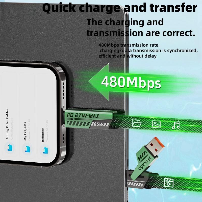 65W 4 in 1 Data Cable, Multifunctional Fast Charging Cable, Universal Multi-functional USB Cable for iPhone Huawei Android