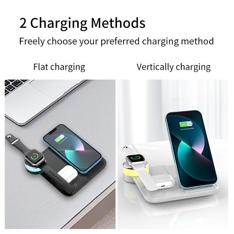 Blackfriday 4-in-1 Multi-Device Wireless Charging Station for iPhone 16, 15, 14, 13, 12, 11, X, 8 Series, Apple Watch, AirPods 2 3 Pro Pro 2 with Fast Charging Foldable Wireless