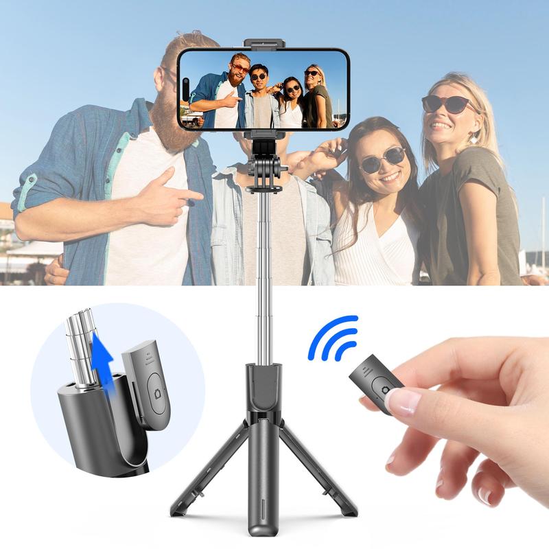 Portable Selfie Stick Tripod, 1 Count 4 in 1 Extendable Phone Tripod Stand with Detachable Wireless Remote & Phone Holder, 360° Rotating Mini Travel Tripod